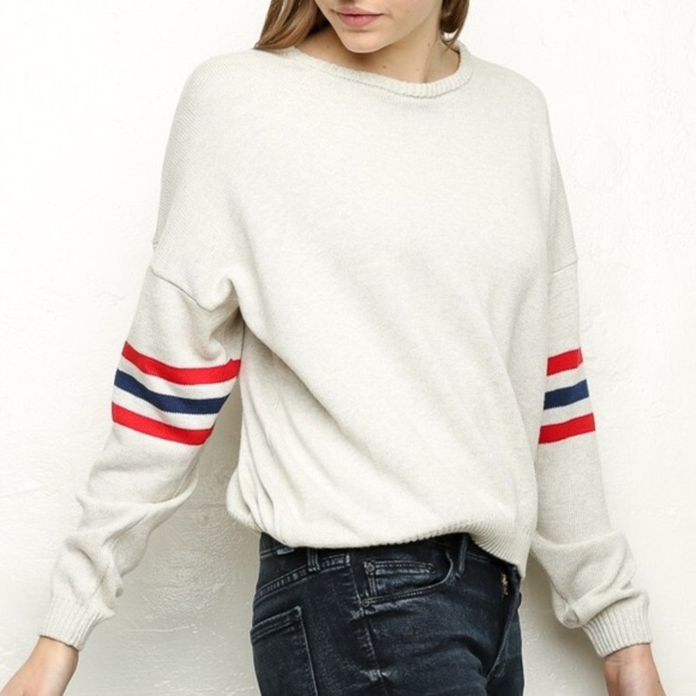 Brandy Melville Veena Varsity Grey Red Blue Stripe